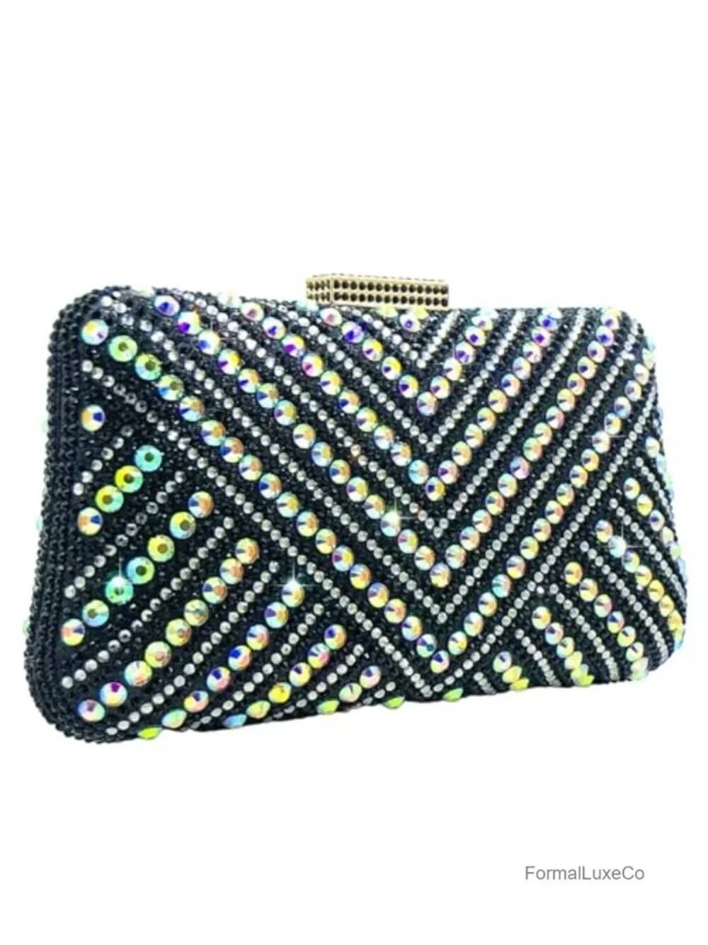 V Stripe Rhinestone Clutch Purse Evening Bag Crystal Minaudiere Wedding Handbag